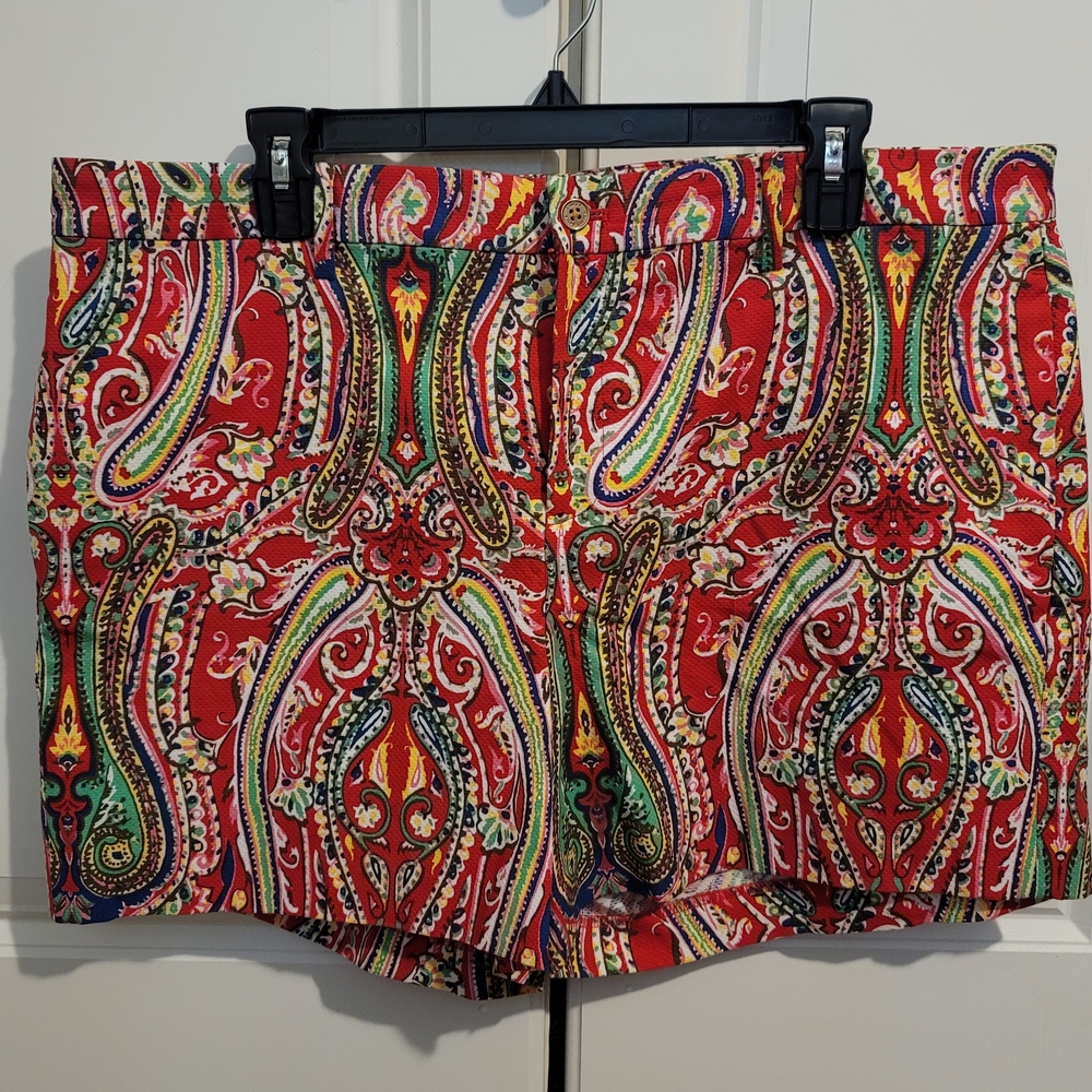 Lauren Ralph Lauren Red Paisley High Waist Shorts